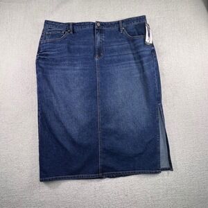 Edited‎ by Remi Bader Womens Plus Size 20W Denim Midi Skirt Side Slit Dark Wash